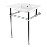 Templeton 25-Inch Ceramic Console Sink with Brass Legs (8-Inch, 3-Hole)