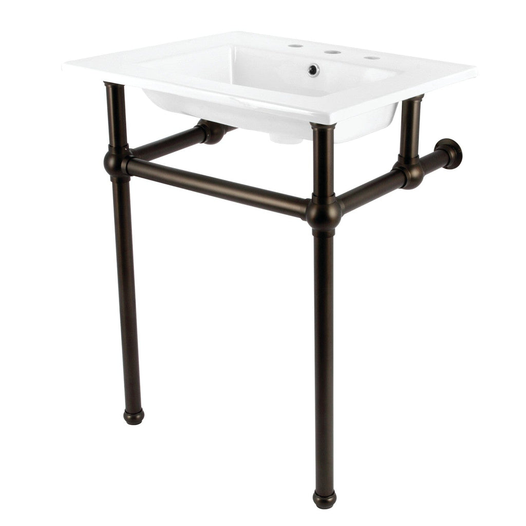 Templeton 25-Inch Ceramic Console Sink with Brass Legs (8-Inch, 3-Hole)