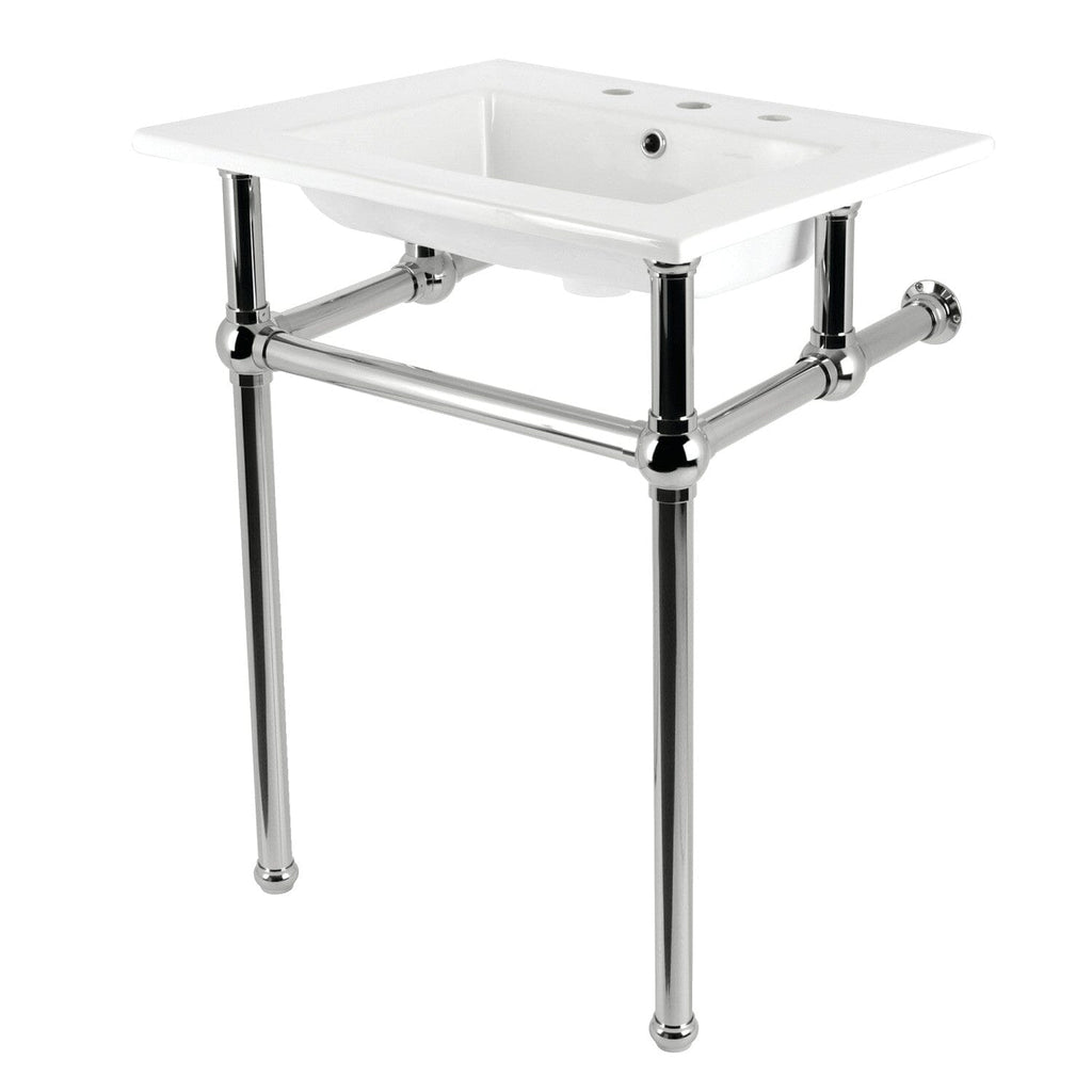Templeton 25-Inch Ceramic Console Sink with Brass Legs (8-Inch, 3-Hole)