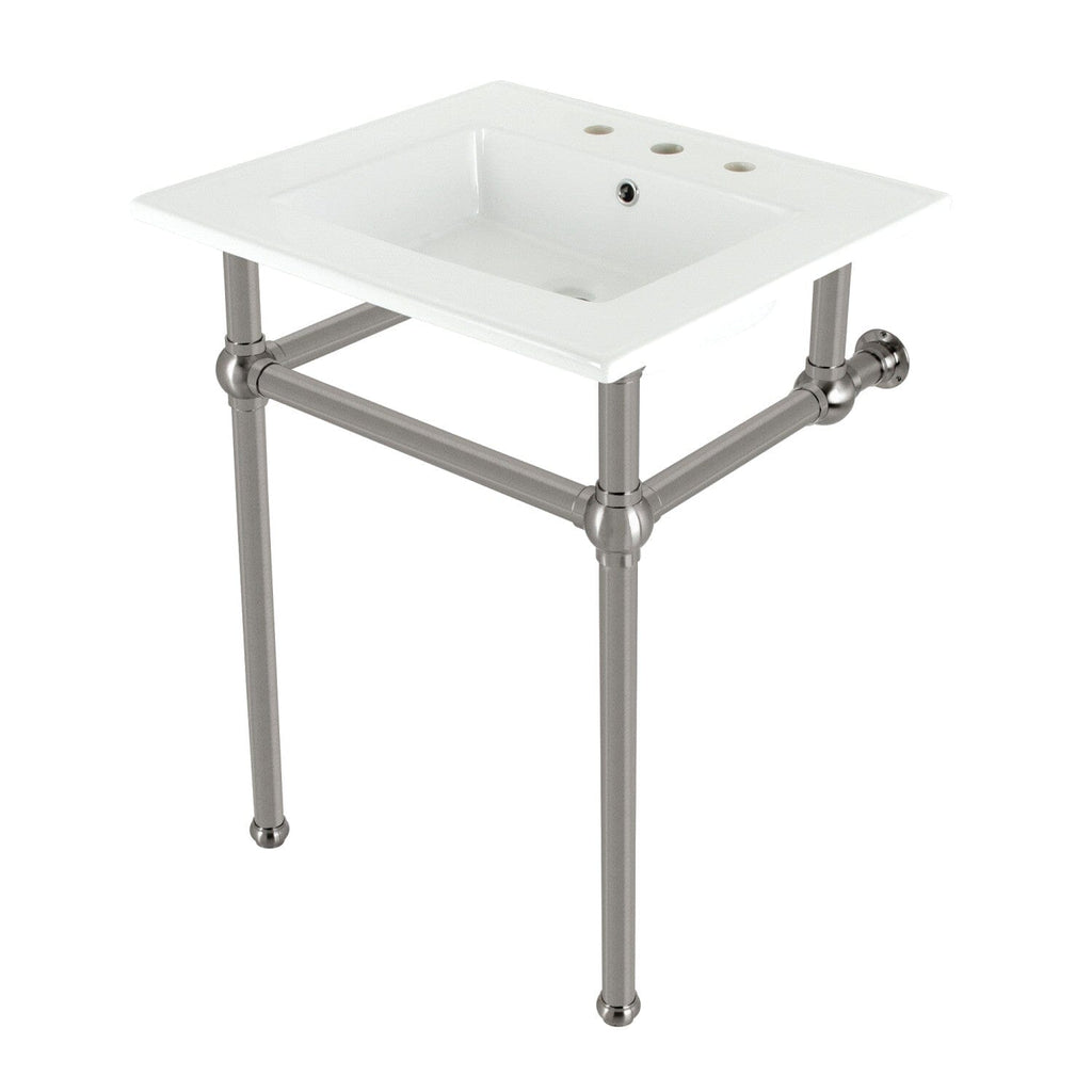 Templeton 25-Inch Ceramic Console Sink with Brass Legs (8-Inch, 3-Hole)