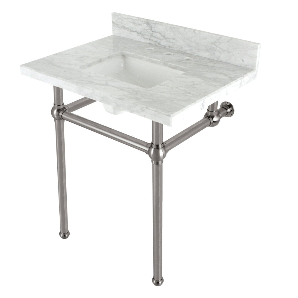 Templeton 30-Inch Carrara Marble Console Sink with Brass Legs (8-Inch, 3-Hole)