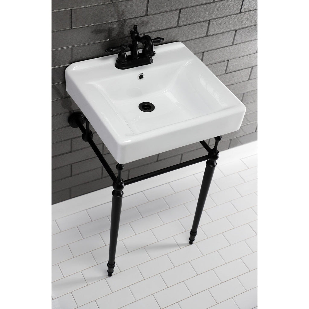 Edwardian 20-Inch Porcelain Console Sink with Brass Legs (4-Inch, 3-Hole)