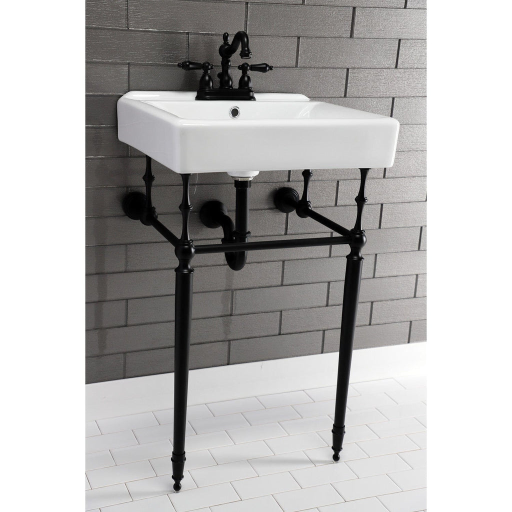 Edwardian 20-Inch Porcelain Console Sink with Brass Legs (4-Inch, 3-Hole)