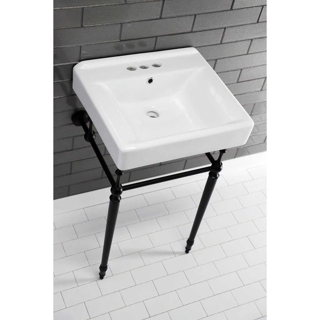 Edwardian 20-Inch Porcelain Console Sink with Brass Legs (4-Inch, 3-Hole)