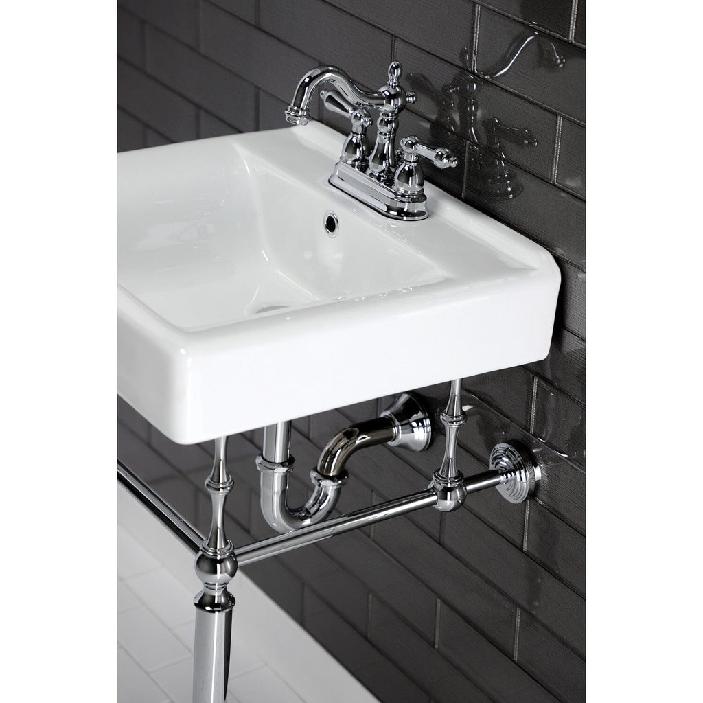 Edwardian 20-Inch Porcelain Console Sink with Brass Legs (4-Inch, 3-Hole)