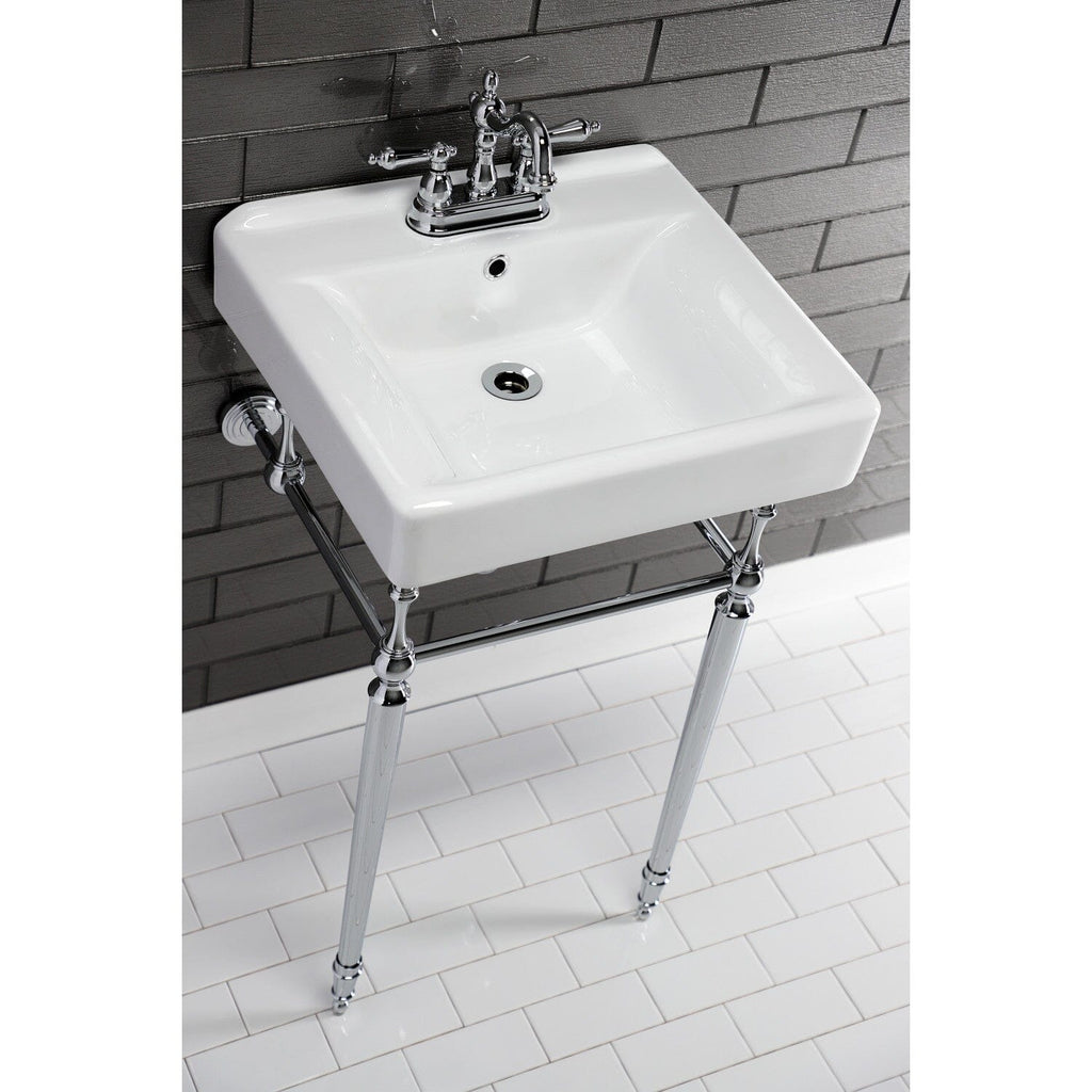 Edwardian 20-Inch Porcelain Console Sink with Brass Legs (4-Inch, 3-Hole)