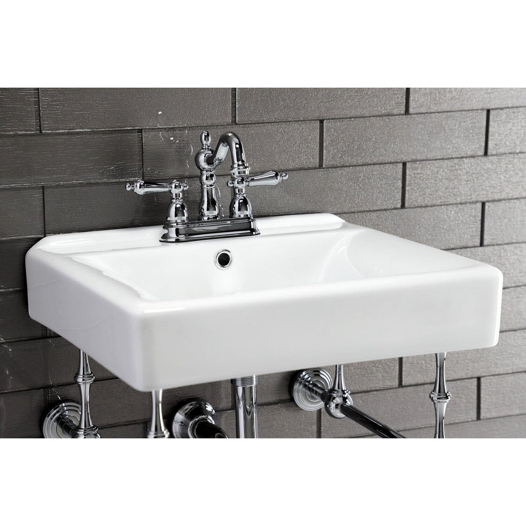 Edwardian 20-Inch Porcelain Console Sink with Brass Legs (4-Inch, 3-Hole)