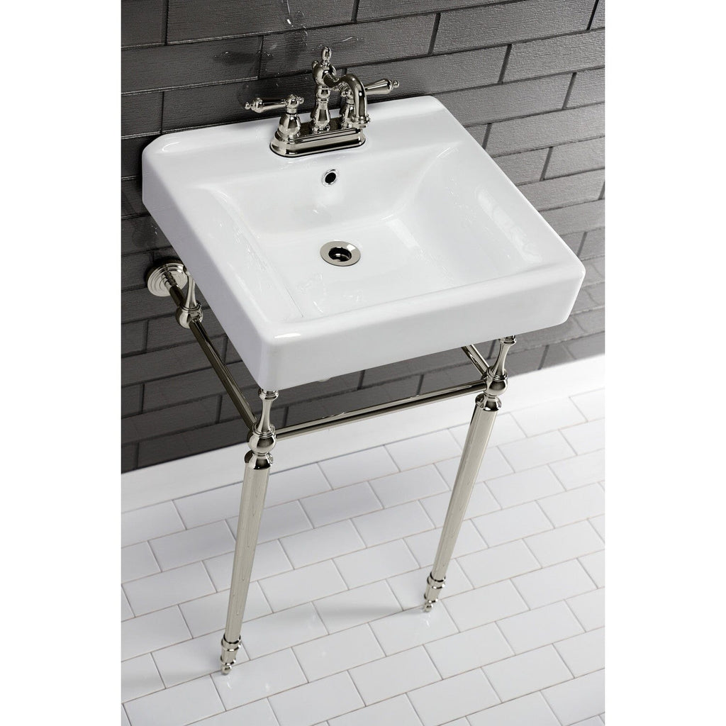Edwardian 20-Inch Porcelain Console Sink with Brass Legs (4-Inch, 3-Hole)