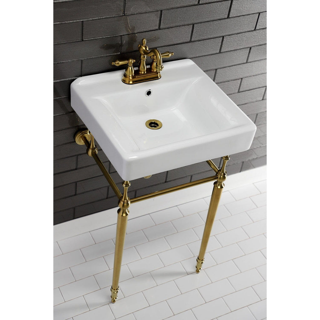 Edwardian 20-Inch Porcelain Console Sink with Brass Legs (4-Inch, 3-Hole)