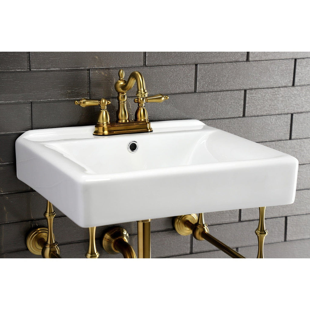 Edwardian 20-Inch Porcelain Console Sink with Brass Legs (4-Inch, 3-Hole)