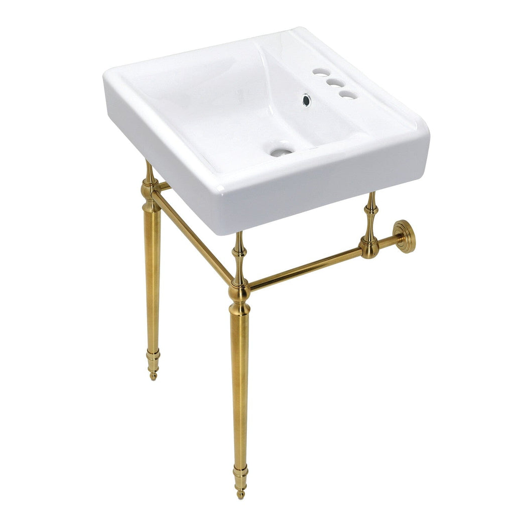 Edwardian 20-Inch Porcelain Console Sink with Brass Legs (4-Inch, 3-Hole)