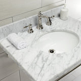 Edwardian 30-Inch Carrara Marble Console Sink with Brass Legs (8-Inch, 3-Hole)