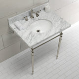 Edwardian 30-Inch Carrara Marble Console Sink with Brass Legs (8-Inch, 3-Hole)