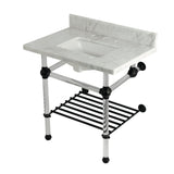 Templeton 30-Inch Carrara Marble Console Sink with Acrylic Legs and Shelf (8-Inch, 3-Hole)