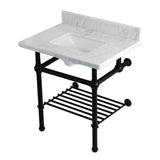 Templeton 30-Inch Carrara Marble Console Sink with Brass Legs and Shelf (8-Inch, 3-Hole)