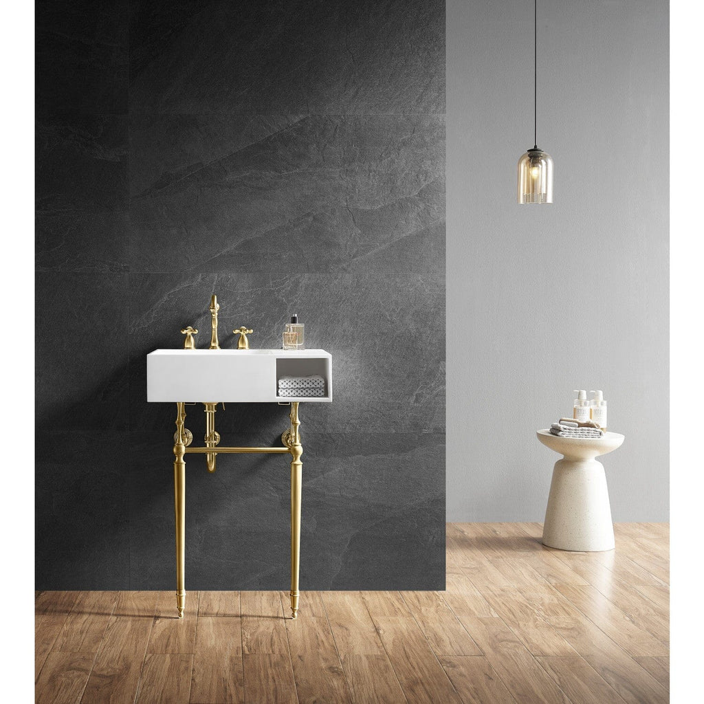 Aurelius 24-Inch Solid Surface Console Sink with Brass Legs (8-Inch, 3-Hole)