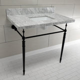 Edwardian 36-Inch Carrara Marble Console Sink with Brass Legs (8-Inch, 3-Hole)