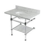 Templeton 36-Inch Carrara Marble Console Sink with Acrylic Legs and Shelf (8-Inch, 3-Hole)