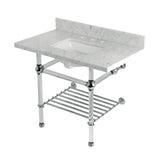 Templeton 36-Inch Carrara Marble Console Sink with Acrylic Legs and Shelf (8-Inch, 3-Hole)