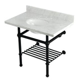 Templeton 36-Inch Carrara Marble Console Sink with Brass Legs and Shelf (8-Inch, 3-Hole)