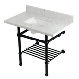 Templeton 36-Inch Carrara Marble Console Sink with Brass Legs and Shelf (8-Inch, 3-Hole)