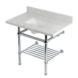 Templeton 36-Inch Carrara Marble Console Sink with Brass Legs and Shelf (8-Inch, 3-Hole)