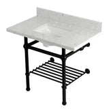 Templeton 36-Inch Carrara Marble Console Sink with Brass Legs and Shelf (8-Inch, 3-Hole)