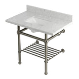 Templeton 36-Inch Carrara Marble Console Sink with Brass Legs and Shelf (8-Inch, 3-Hole)