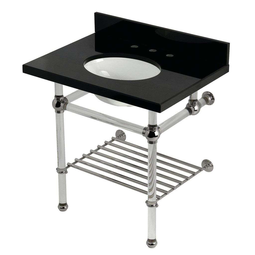 Templeton 30-Inch Black Granite Console Sink with Acrylic Legs and Shelf (8-Inch, 3-Hole)
