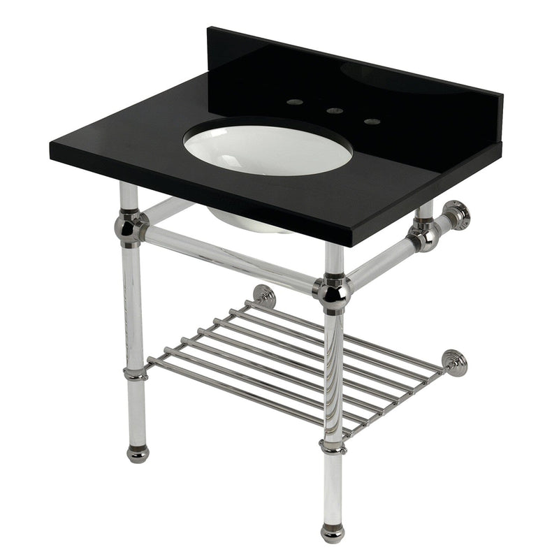 Templeton 30-Inch Black Granite Console Sink with Acrylic Legs and Shelf (8-Inch, 3-Hole)