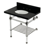Templeton 30-Inch Black Granite Console Sink with Acrylic Legs and Shelf (8-Inch, 3-Hole)