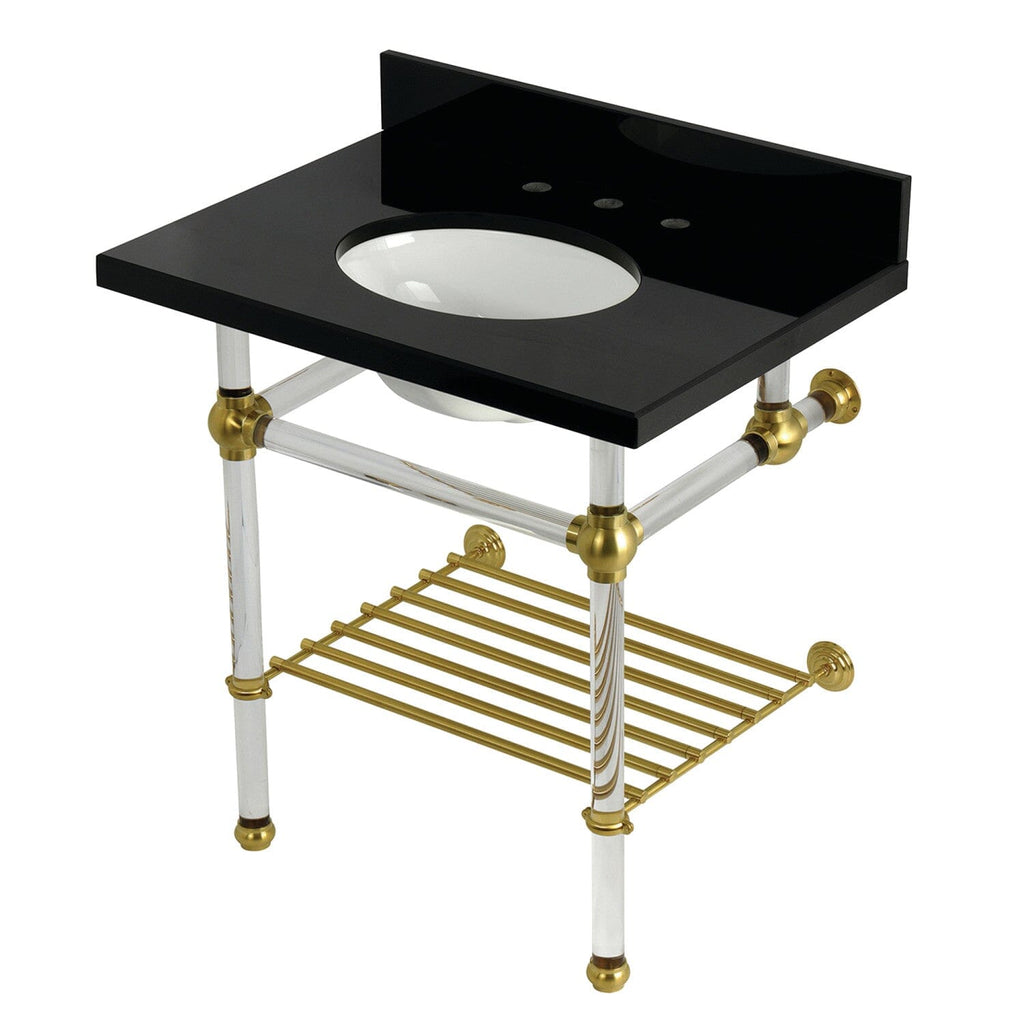 Templeton 30-Inch Black Granite Console Sink with Acrylic Legs and Shelf (8-Inch, 3-Hole)