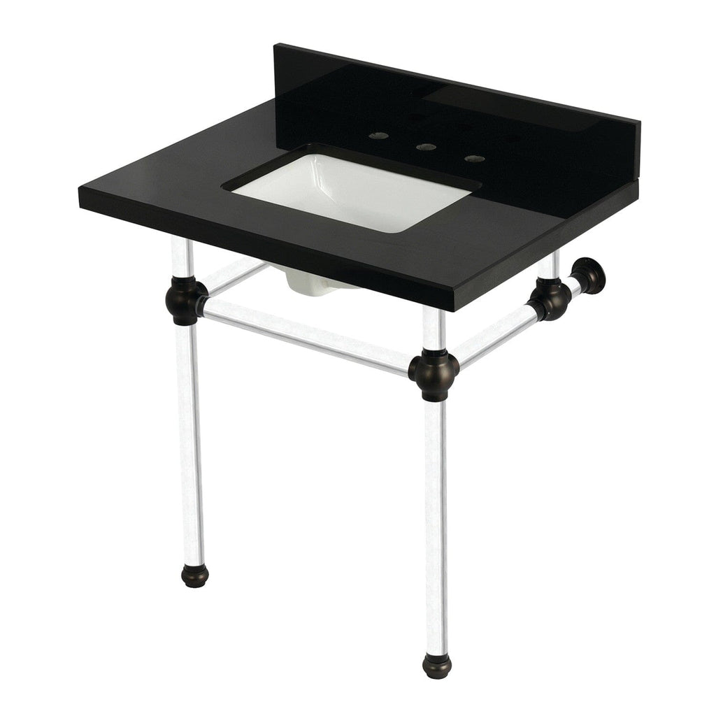 Templeton 30-Inch Black Granite Console Sink with Acrylic Legs (8-Inch, 3-Hole)