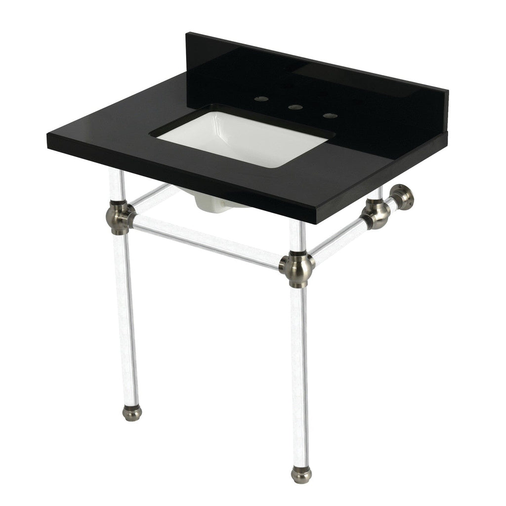 Templeton 30-Inch Black Granite Console Sink with Acrylic Legs (8-Inch, 3-Hole)