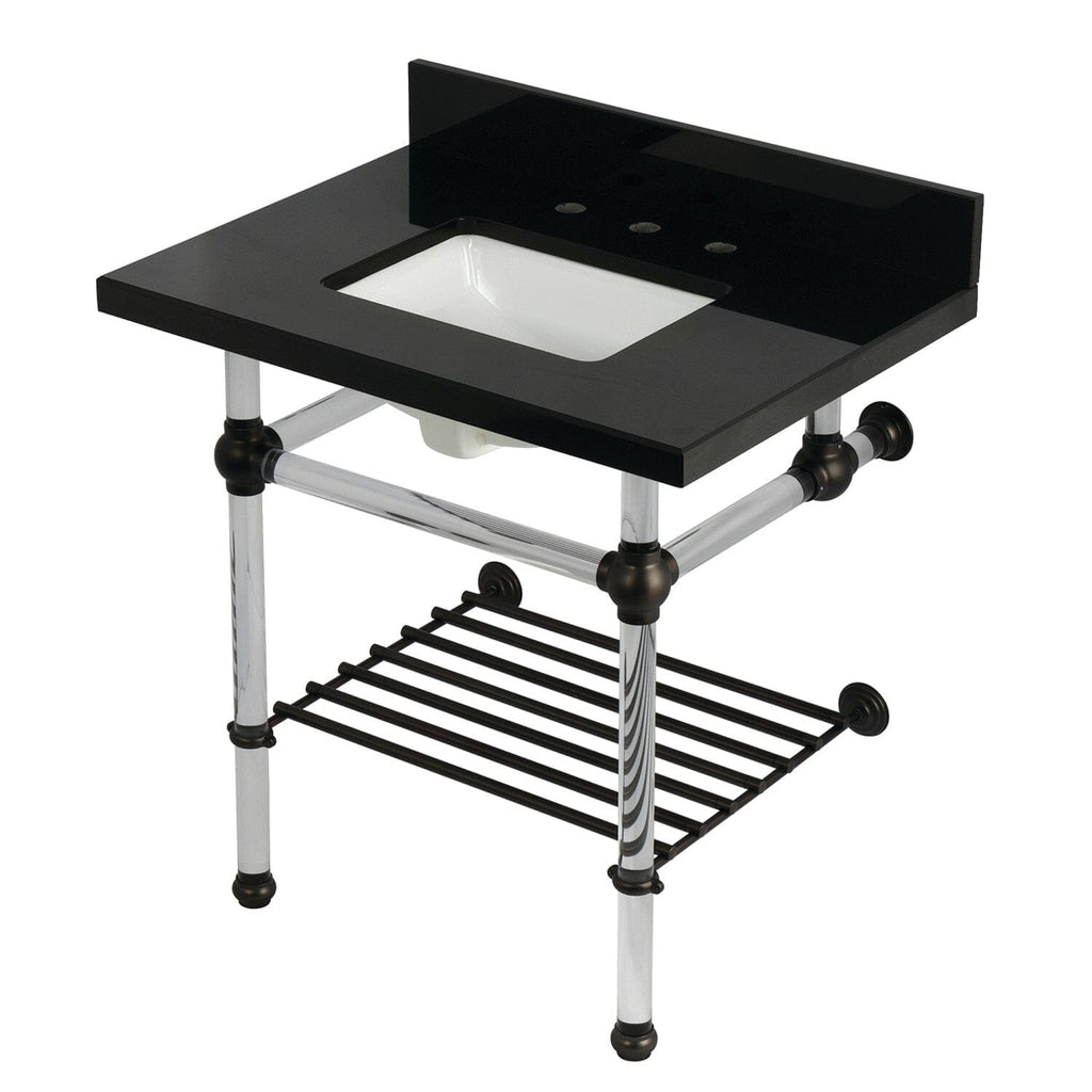 Templeton 30-Inch Black Granite Console Sink with Acrylic Legs and Shelf (8-Inch, 3-Hole)