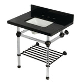 Templeton 30-Inch Black Granite Console Sink with Acrylic Legs and Shelf (8-Inch, 3-Hole)