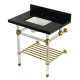 Templeton 30-Inch Black Granite Console Sink with Acrylic Legs and Shelf (8-Inch, 3-Hole)