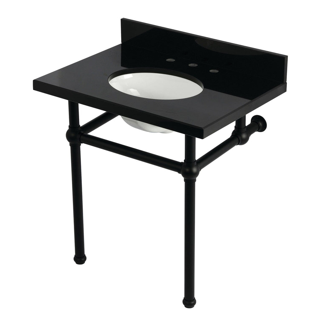 Templeton 30-Inch Black Granite Console Sink with Brass Legs (8-Inch, 3-Hole)