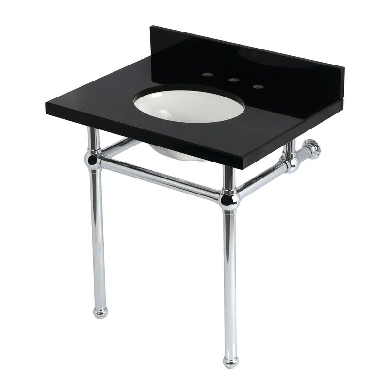 Templeton 30-Inch Black Granite Console Sink with Brass Legs (8-Inch, 3-Hole)
