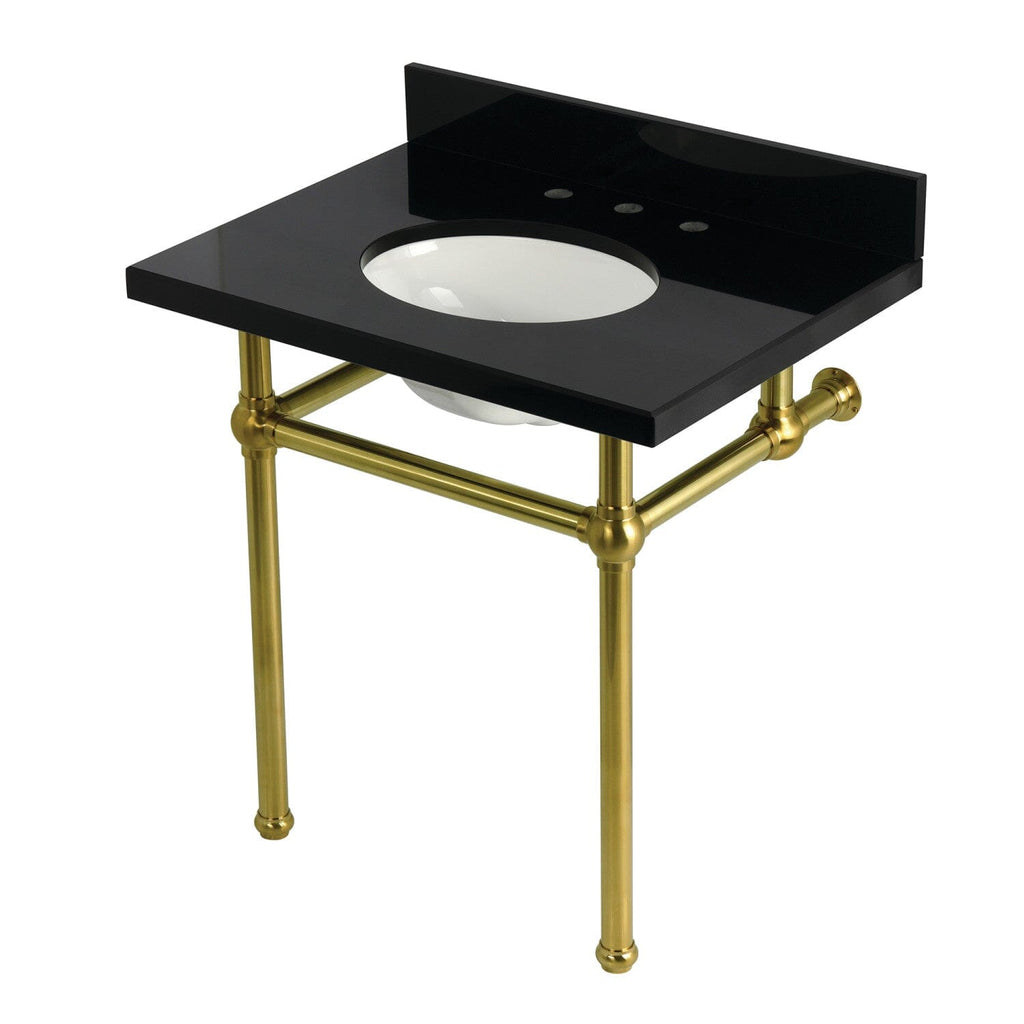 Templeton 30-Inch Black Granite Console Sink with Brass Legs (8-Inch, 3-Hole)