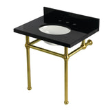Templeton 30-Inch Black Granite Console Sink with Brass Legs (8-Inch, 3-Hole)
