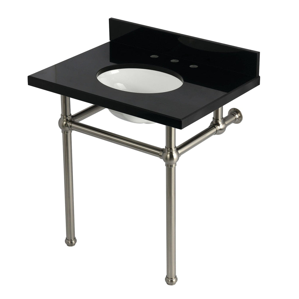 Templeton 30-Inch Black Granite Console Sink with Brass Legs (8-Inch, 3-Hole)
