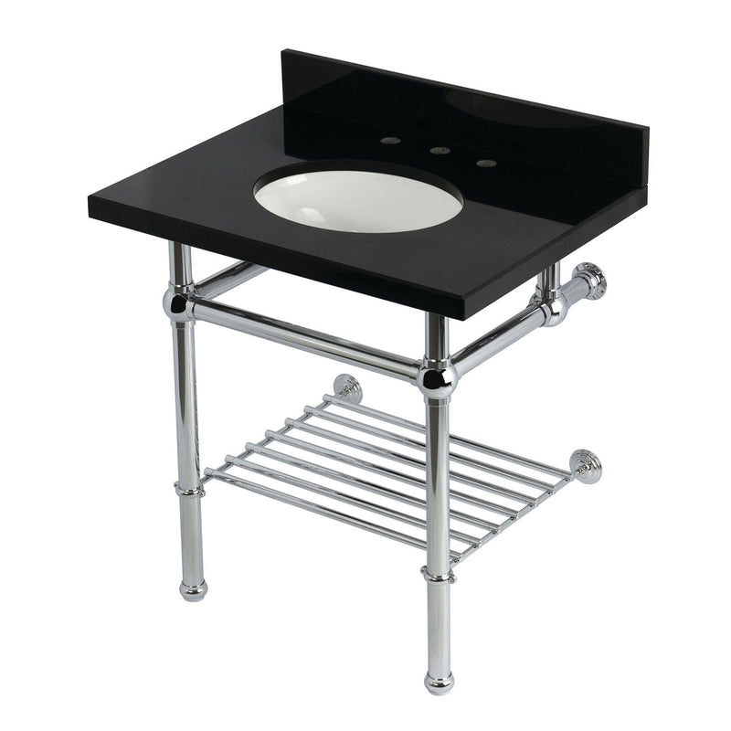 Templeton 30-Inch Black Granite Console Sink with Brass Legs and Shelf (8-Inch, 3-Hole)