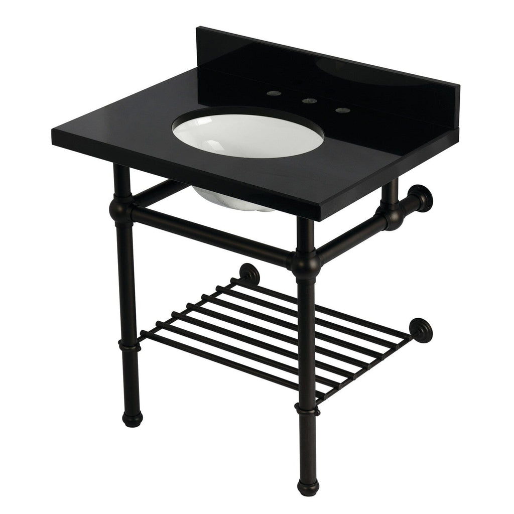 Templeton 30-Inch Black Granite Console Sink with Brass Legs and Shelf (8-Inch, 3-Hole)