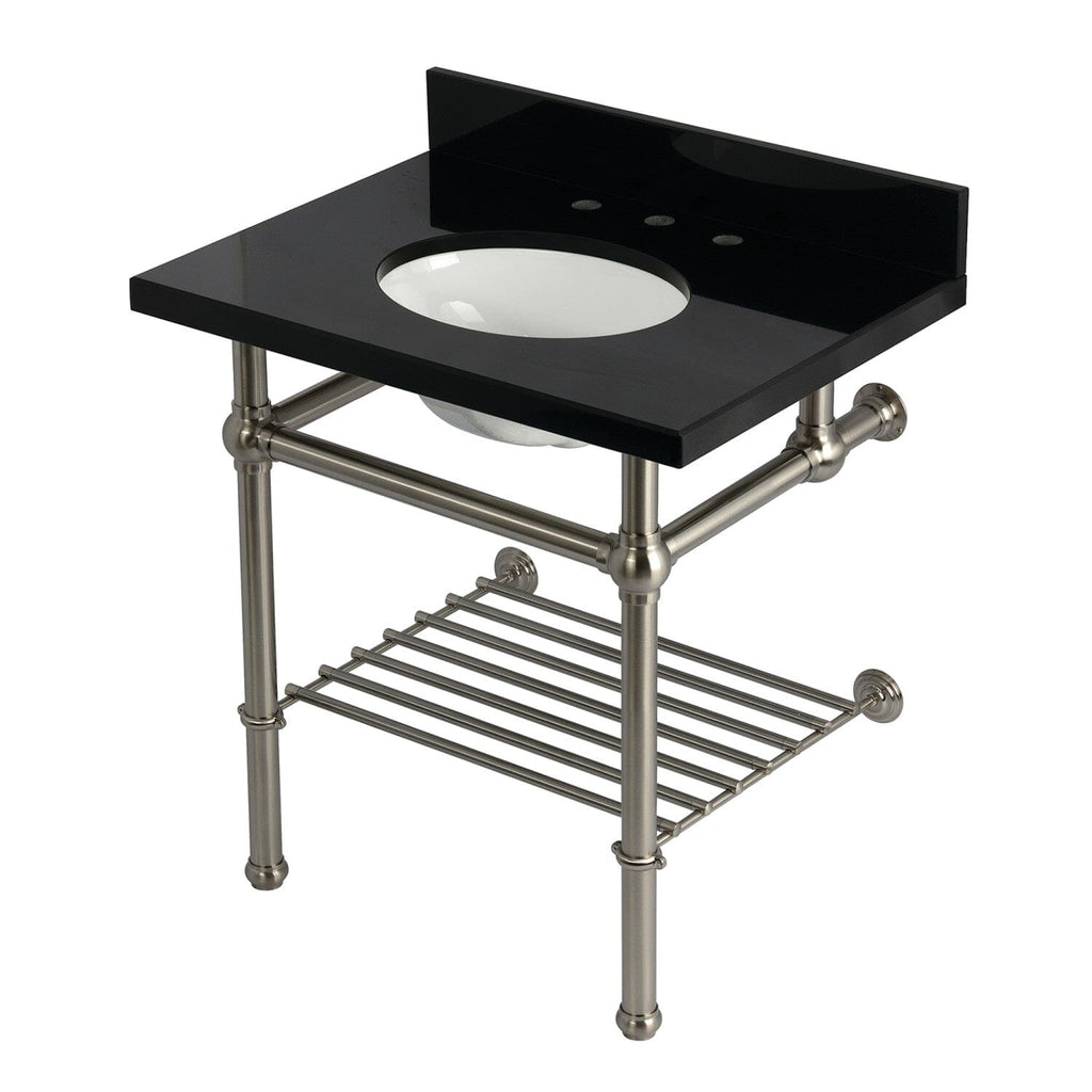 Templeton 30-Inch Black Granite Console Sink with Brass Legs and Shelf (8-Inch, 3-Hole)