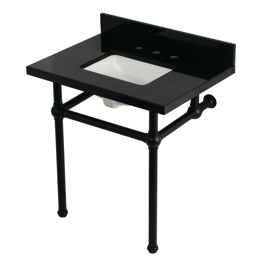Templeton 30-Inch Black Granite Console Sink with Brass Legs (8-Inch, 3-Hole)