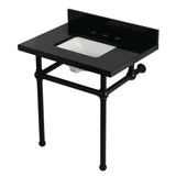 Templeton 30-Inch Black Granite Console Sink with Brass Legs (8-Inch, 3-Hole)