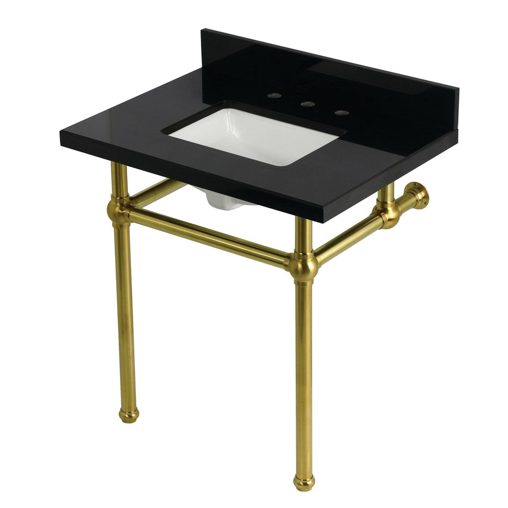 Templeton 30-Inch Black Granite Console Sink with Brass Legs (8-Inch, 3-Hole)