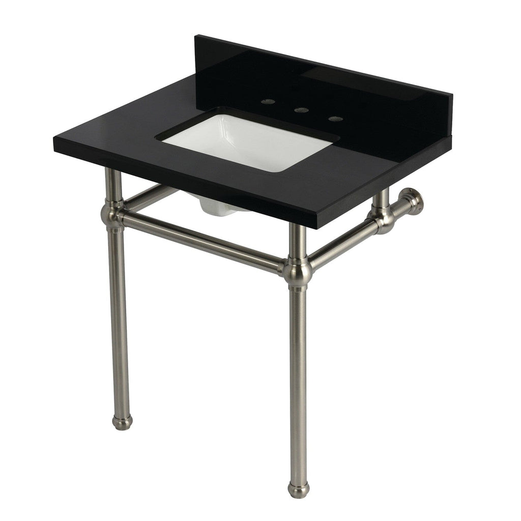 Templeton 30-Inch Black Granite Console Sink with Brass Legs (8-Inch, 3-Hole)