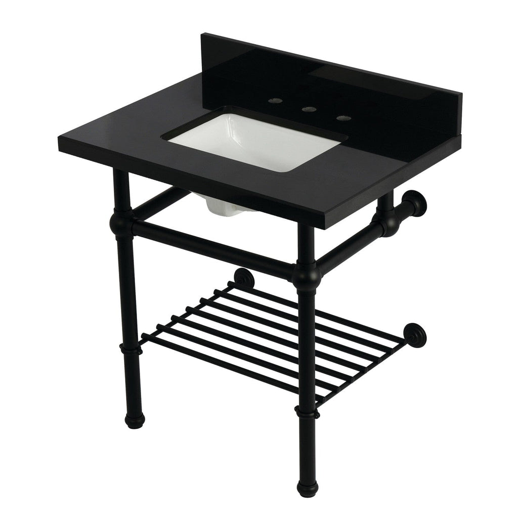 Templeton 30-Inch Black Granite Console Sink with Brass Legs and Shelf (8-Inch, 3-Hole)